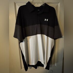 Under Armour Men's Black, Gray, and White Polo
